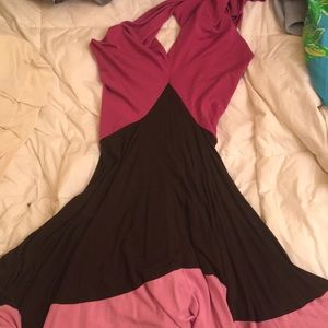 Pink flowy circle skirt halter neck dress